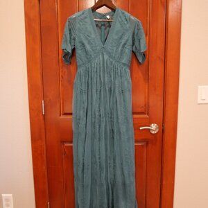 PinkBlush Teal Lace Mesh Overlay Maternity Maxi Dress, Small